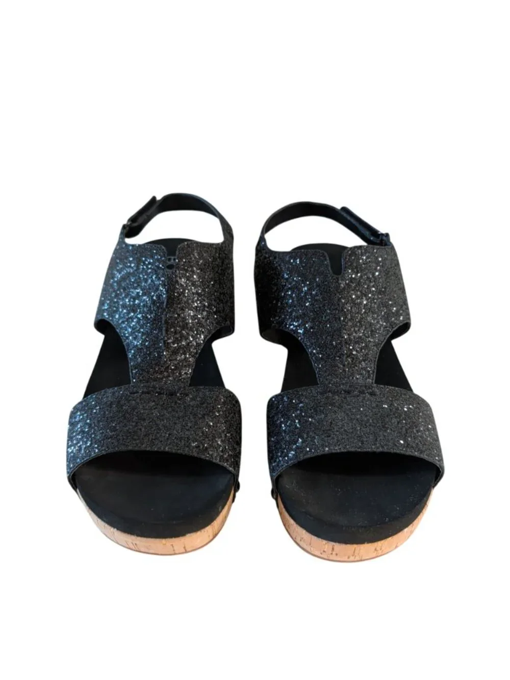 Boutique by Corkys Refreshing Sandals Womens 11 Black Glitter Cork Wedge Studded